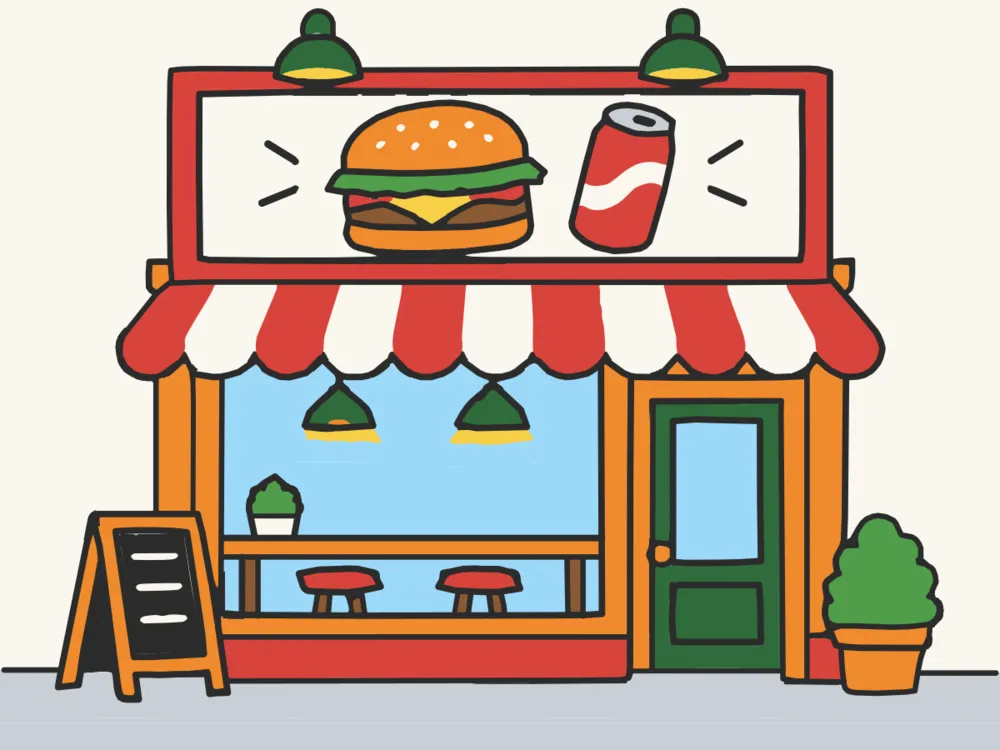Burger Shop, a scene to draw in Paper Coach