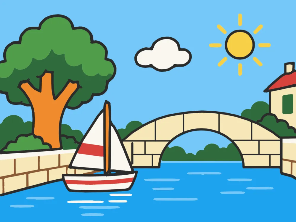 Canal Sailboat, a scene to draw in Paper Coach
