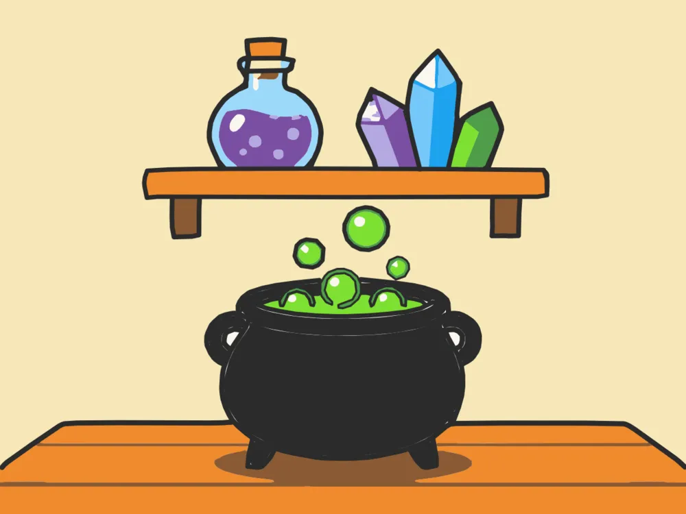 Cauldron Shelf, a scene to draw in Paper Coach