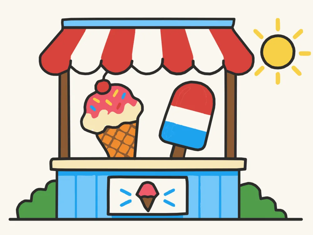 Ice Cream Stand, a scene to draw in Paper Coach