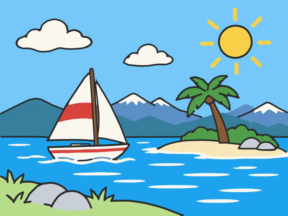 Island Sail, a scene to draw in Paper Coach