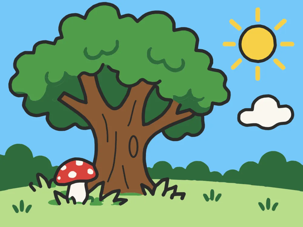 Oak and Mushroom, a scene to draw in Paper Coach