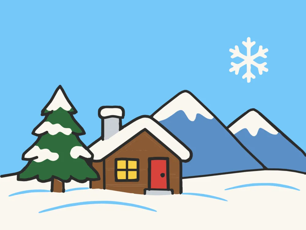 Snowy Cabin, a scene to draw in Paper Coach